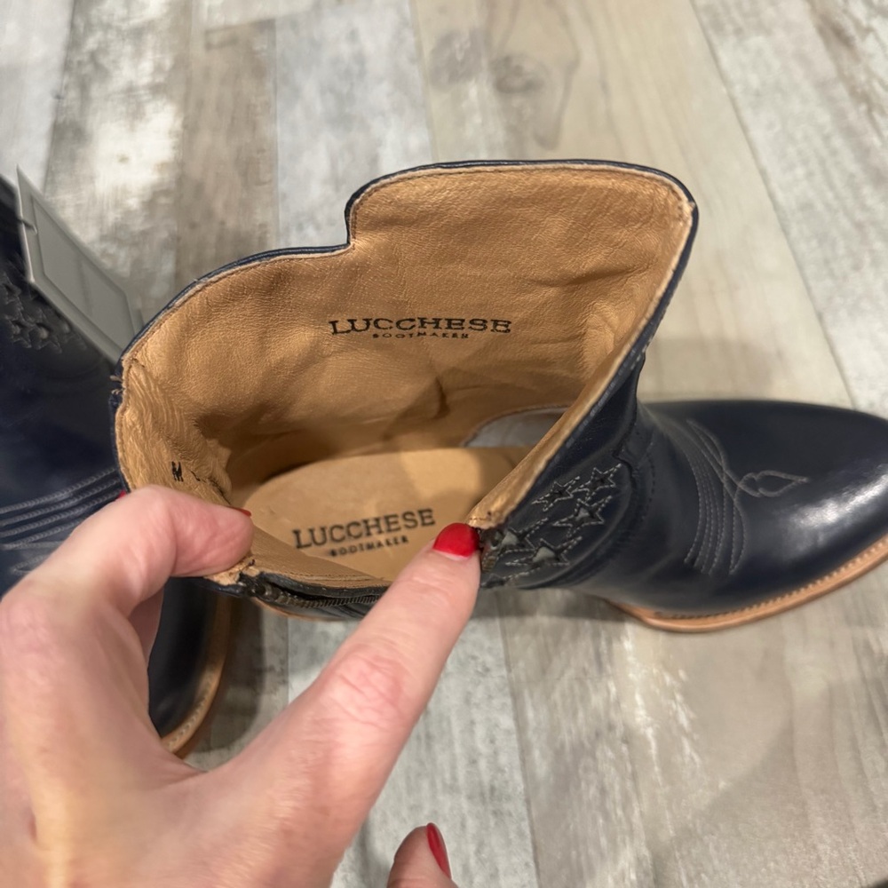 Lucchese Women's Blue Star Ankle Boots - NY Cow Zip Booties Lil Stars - Stardust - Picture 9 of 13